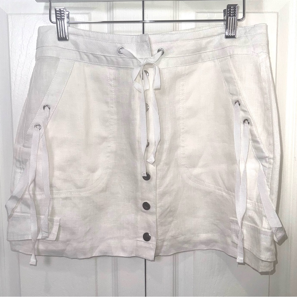 SEEK The Label Linen Snap Front Skirt NWOT White Cargo Utility size small